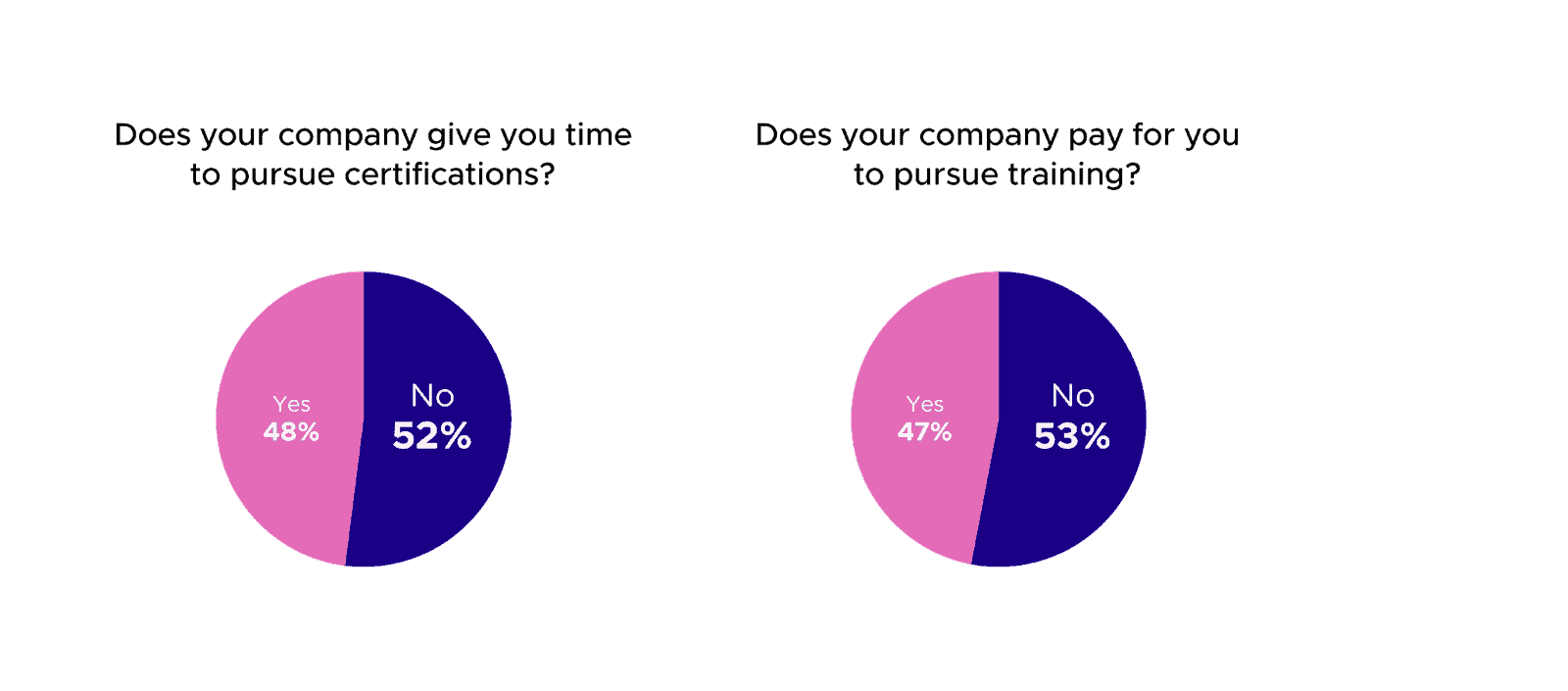 Round chart showing respondent's respond towards company giving respondents time or money to pursue certifications and training