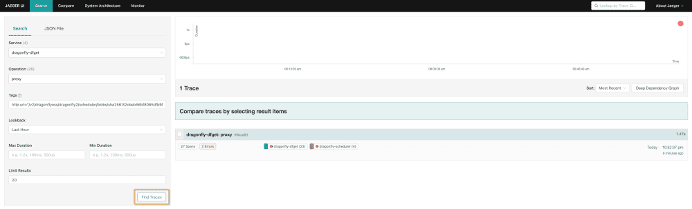 Screenshot showing Jaeger page (dragonfly-dfget)