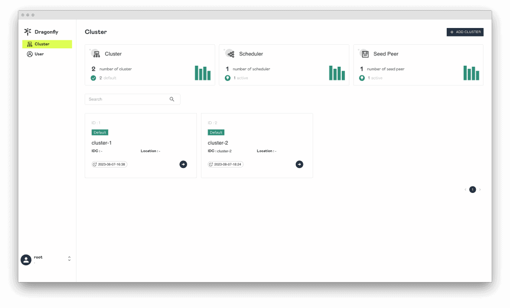 Screenshot showing Cluster page on Dragonfly