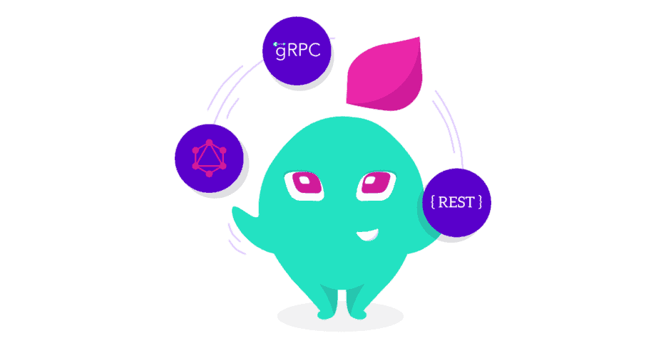 An icon juggling around GraphQL, gRPC and REST