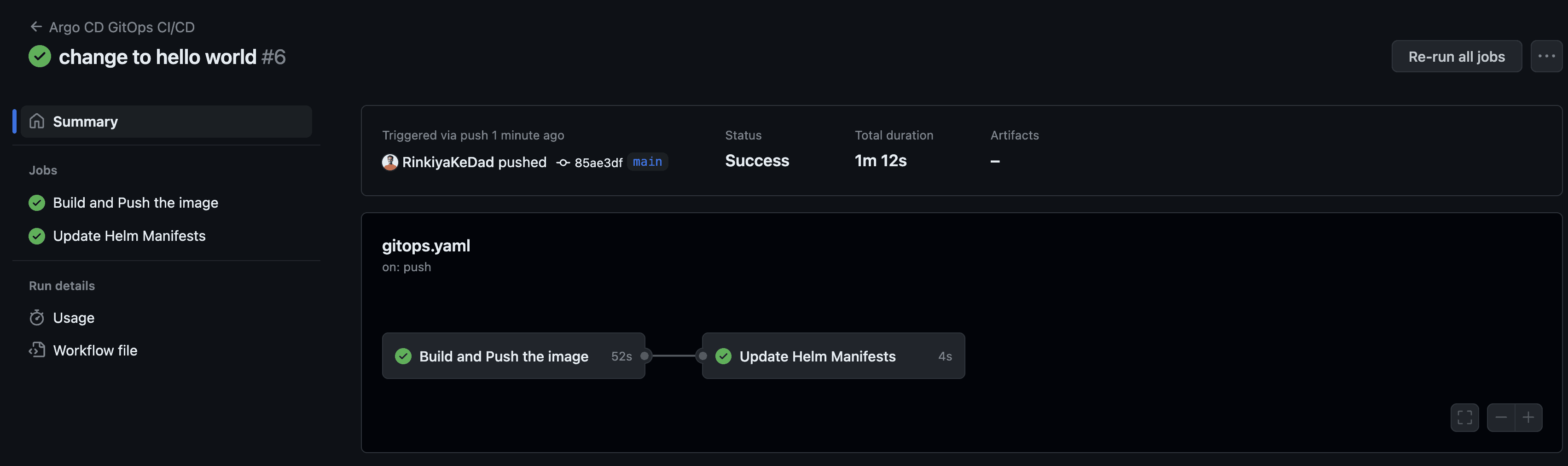 Screenshot showing Github action completed