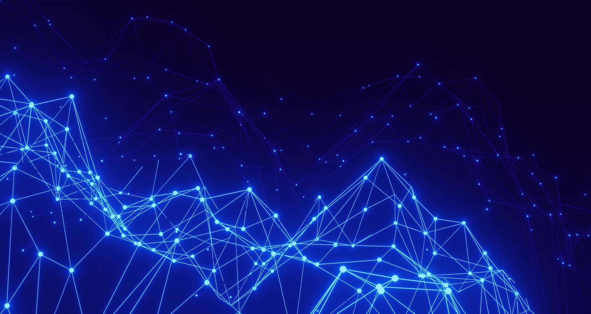 Abstract blue lights and lines on back background, representing a network