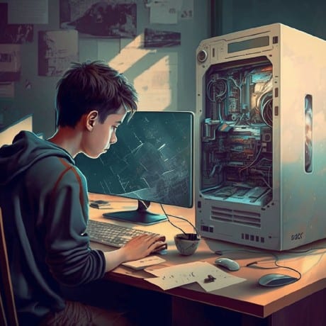 Illustrator of an individual working on computer
