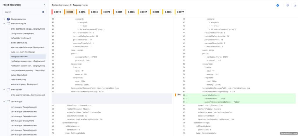 Screenshot showing Kubernetes misconfiguration remediation