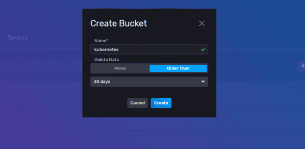 Sceenshot showing Create Bucket window