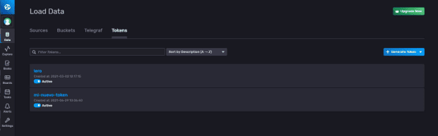 Screenshot showing Tokens window on Load Data