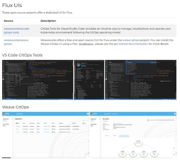 Screenshot showing open source projects offer a dedicated UI for Flux