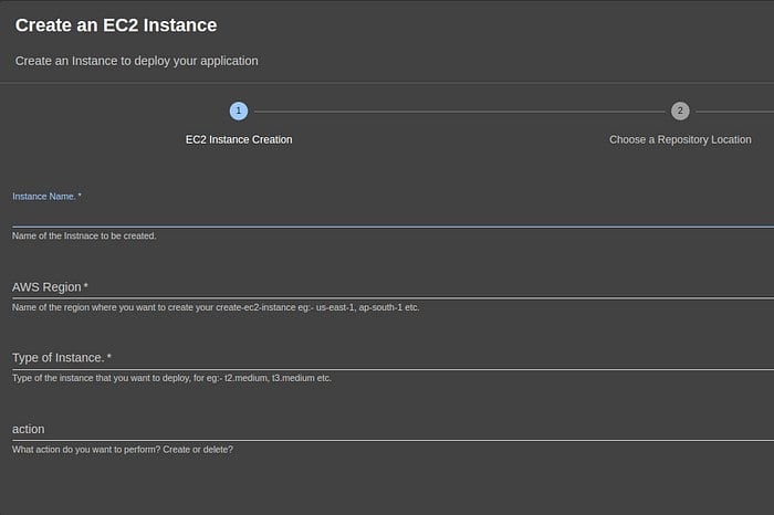 Screenshot showing create an EC2 Instance page in Step 1 (EC2 Instance Creation)