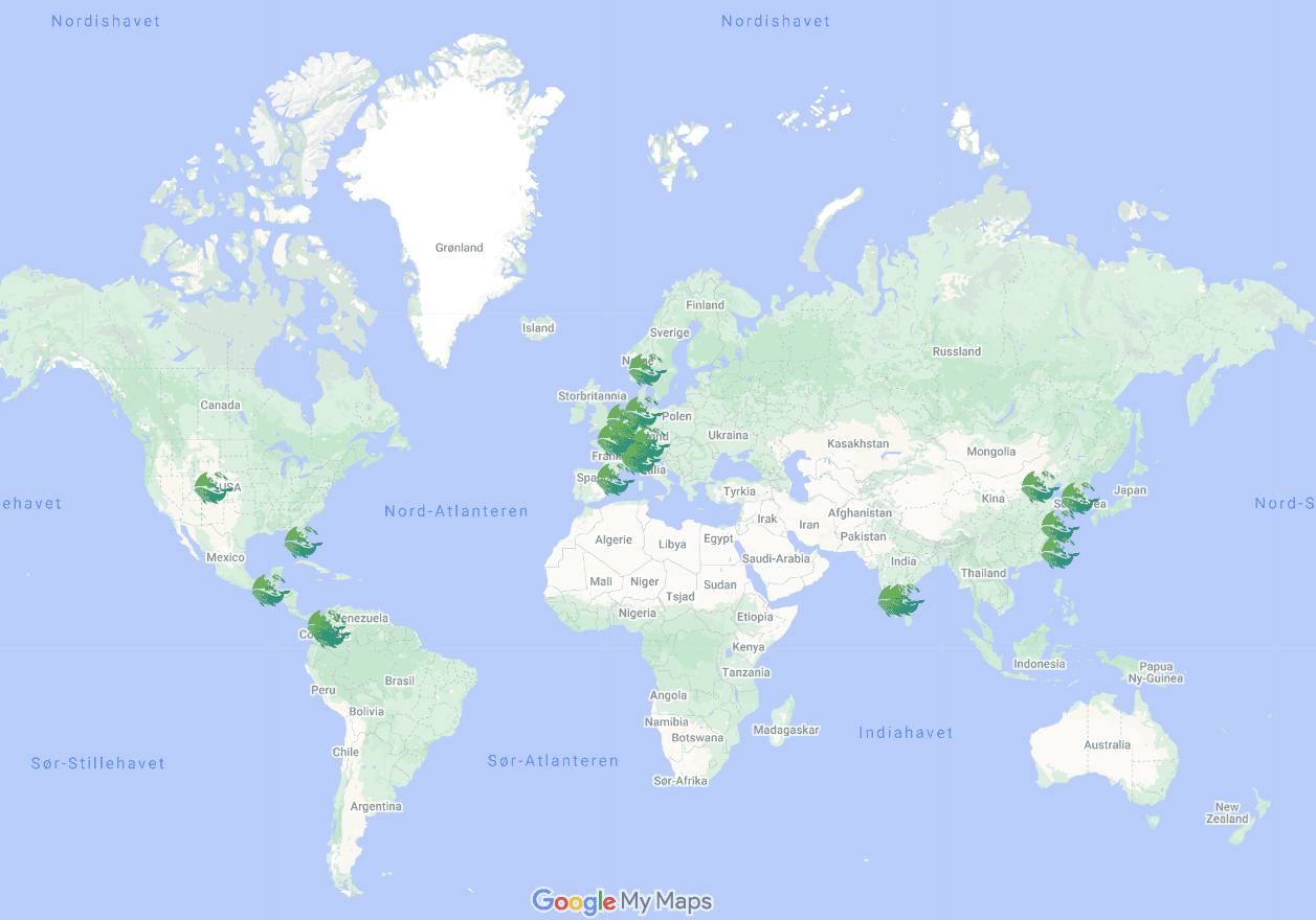 A screenshot from the interactive map of all the locally organized meetups in conjunction with Cloud Native Sustainability Week 2023