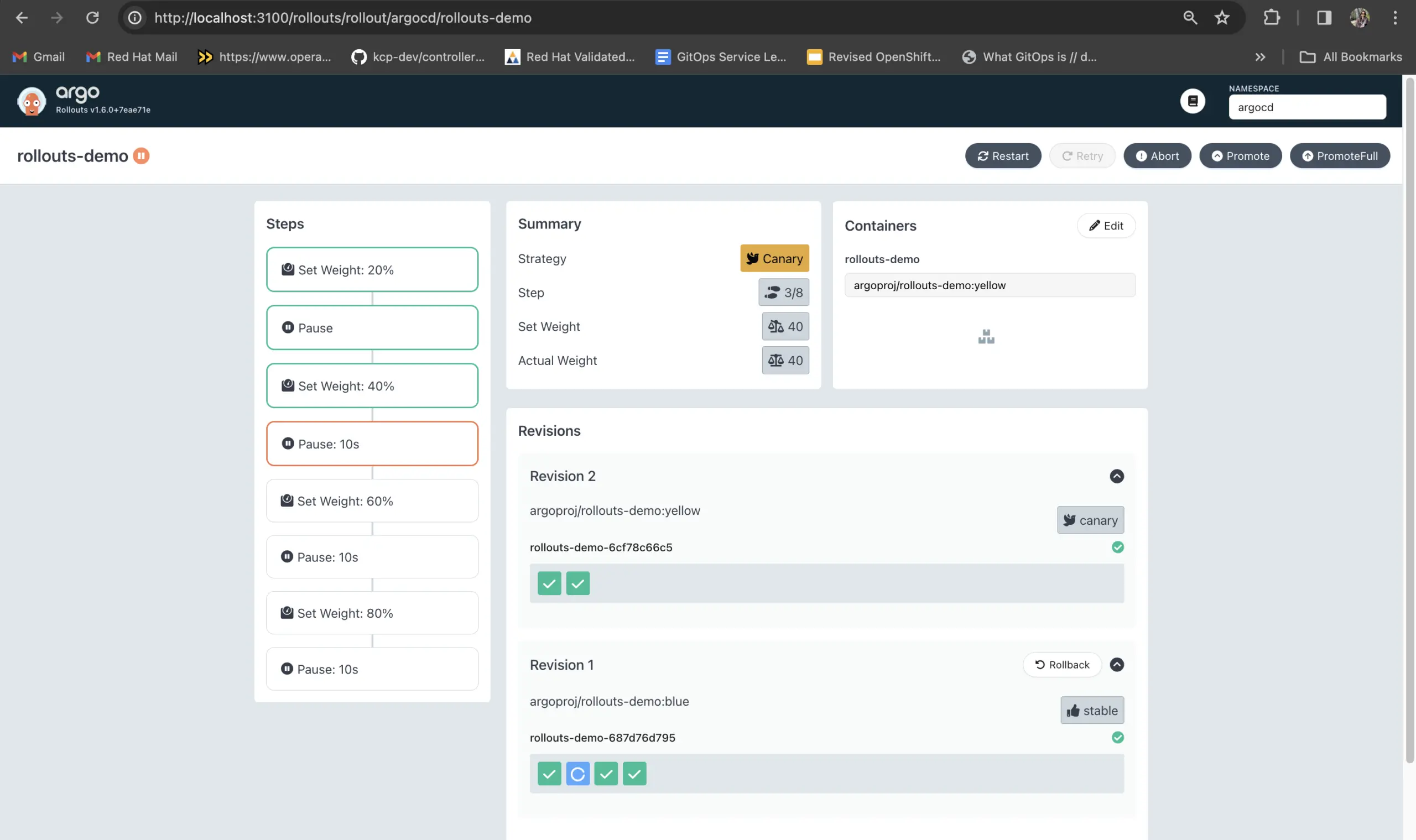 Screenshot showing Argo rolllout demo 40%