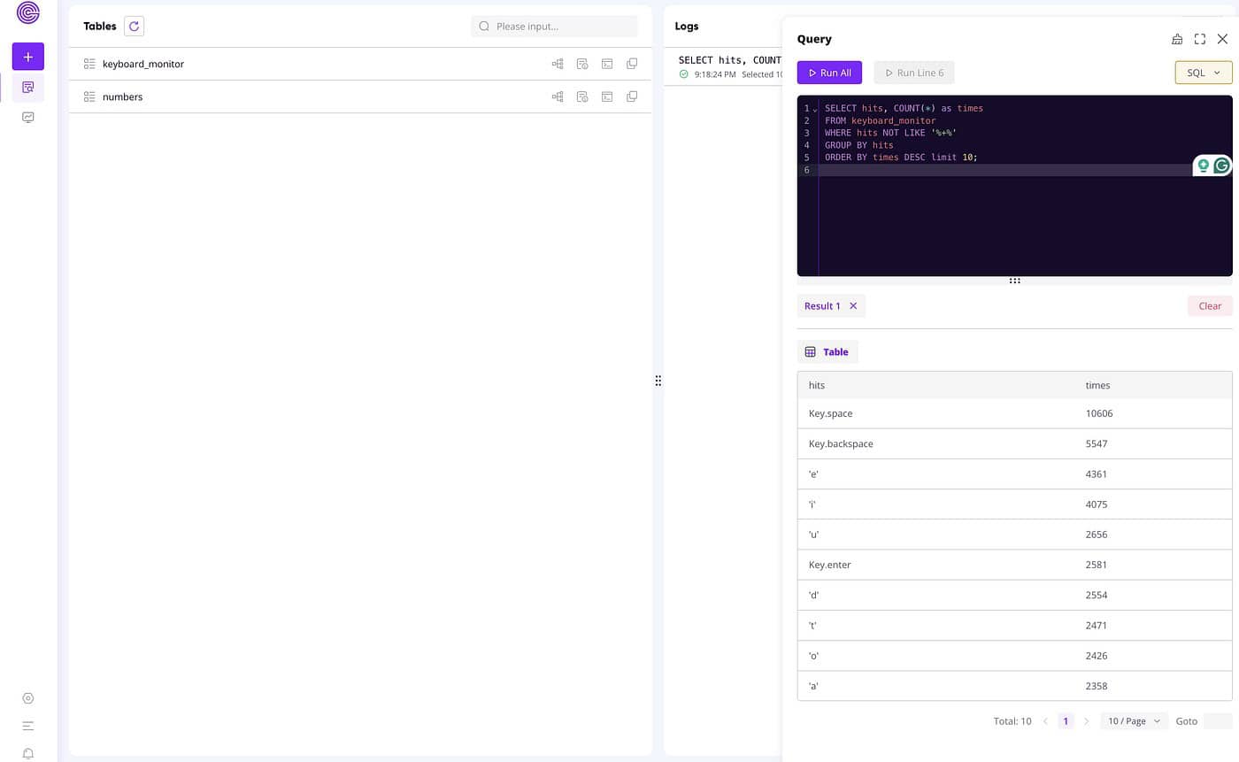 Screenshot showing Tables and Query page on Greptime Cloud