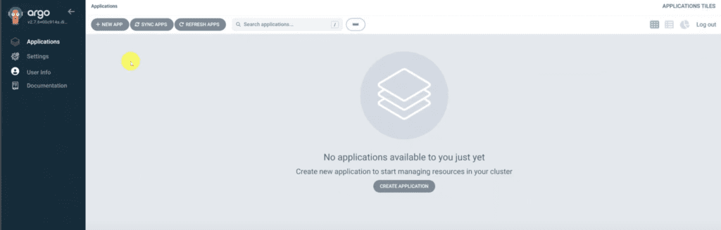 Screenshot showing Argo application dashboard