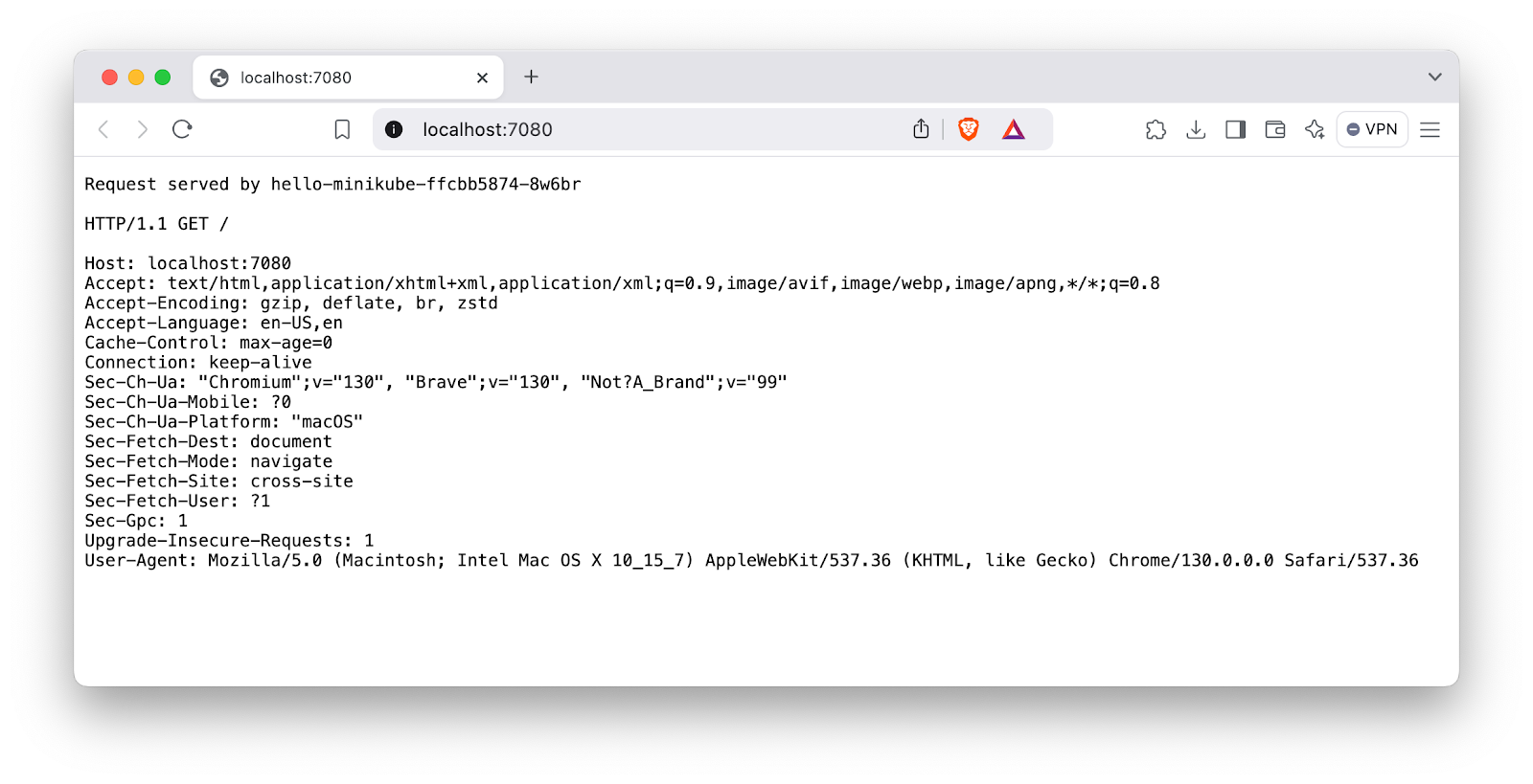 The web interface of the hello-minikube deployment.