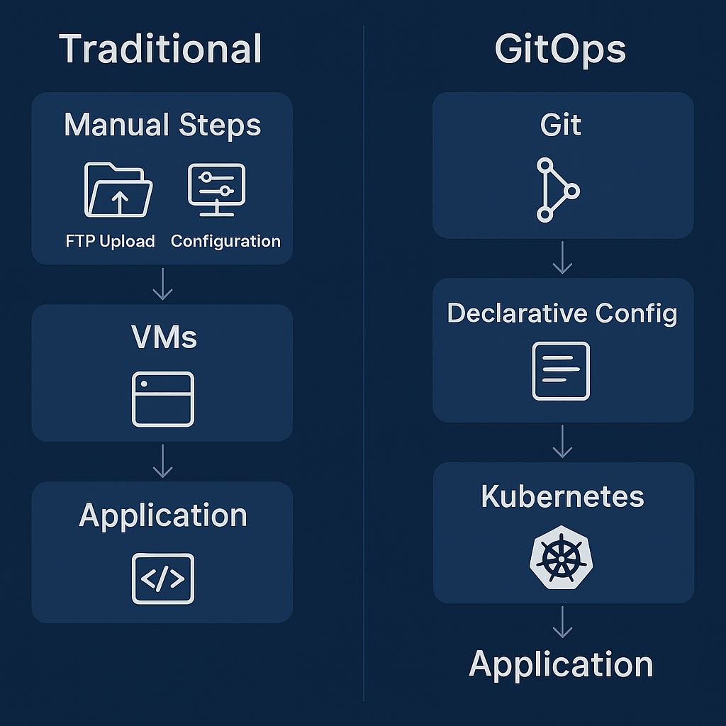 Traditional software versus GitOps