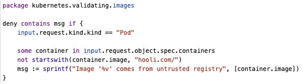 Code example of a policy written in Rego