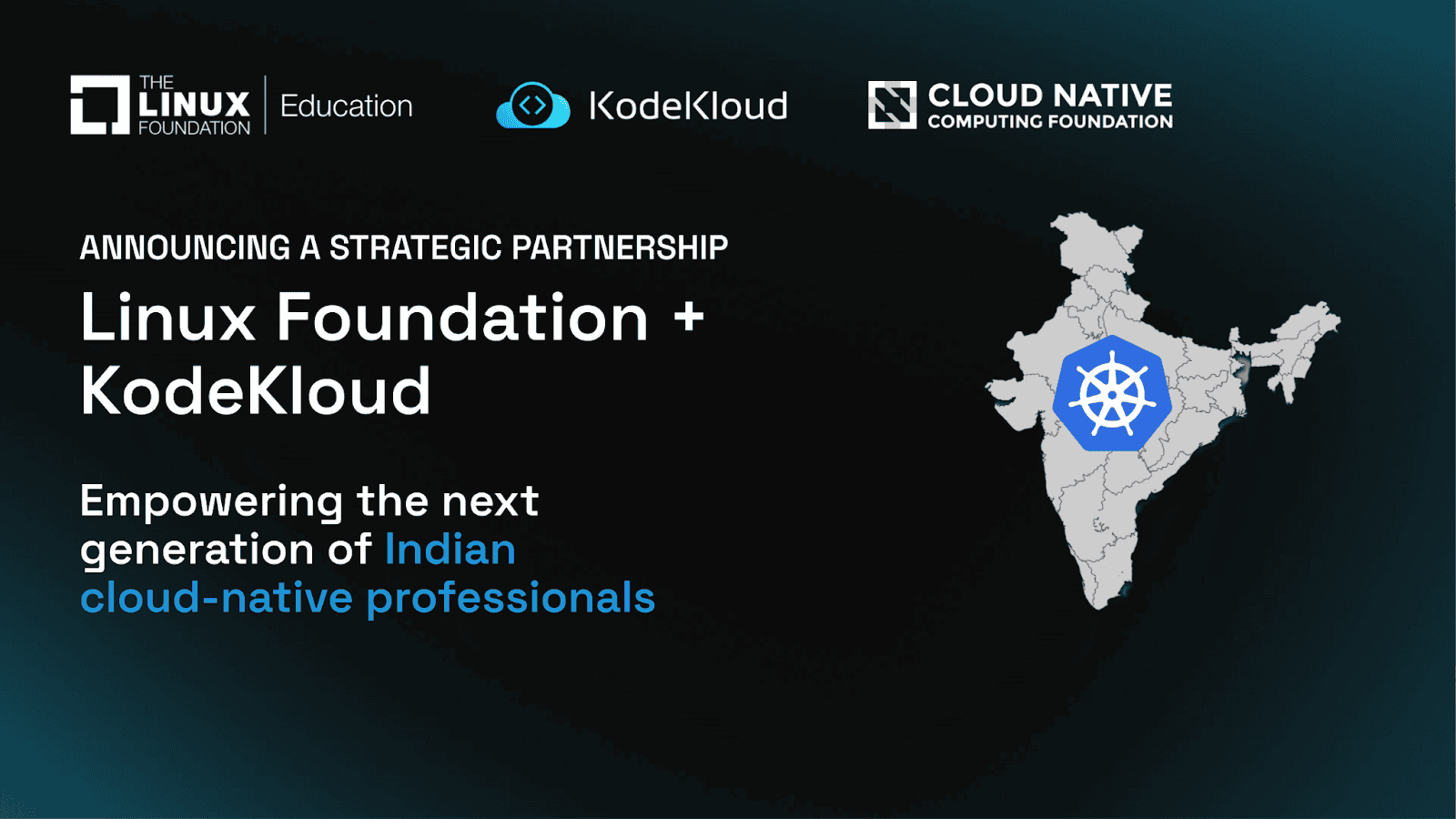 Announcing a Strategic Partnership Linux Foundation + KodeKloud - Empowering the next generation of Indian cloud-native professionals banner