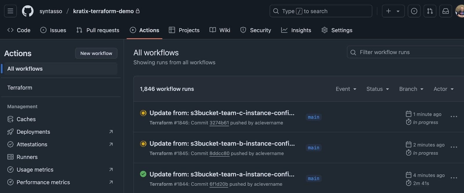 Screenshot showing Sytasso / kratix-terraform-demo github page