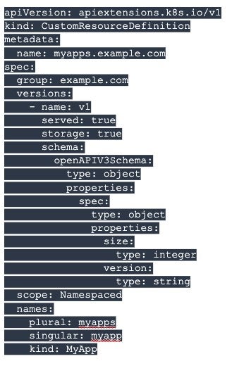 example of a CRD that defines a CR called “MyAPP”