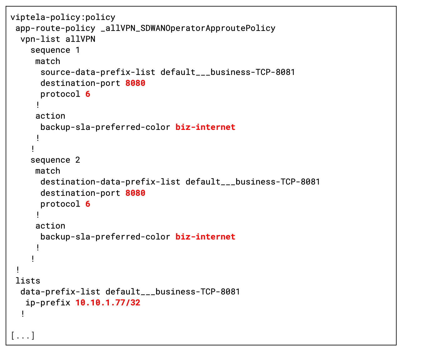 Figure 5: The SD-WAN configuration issued by the operator
