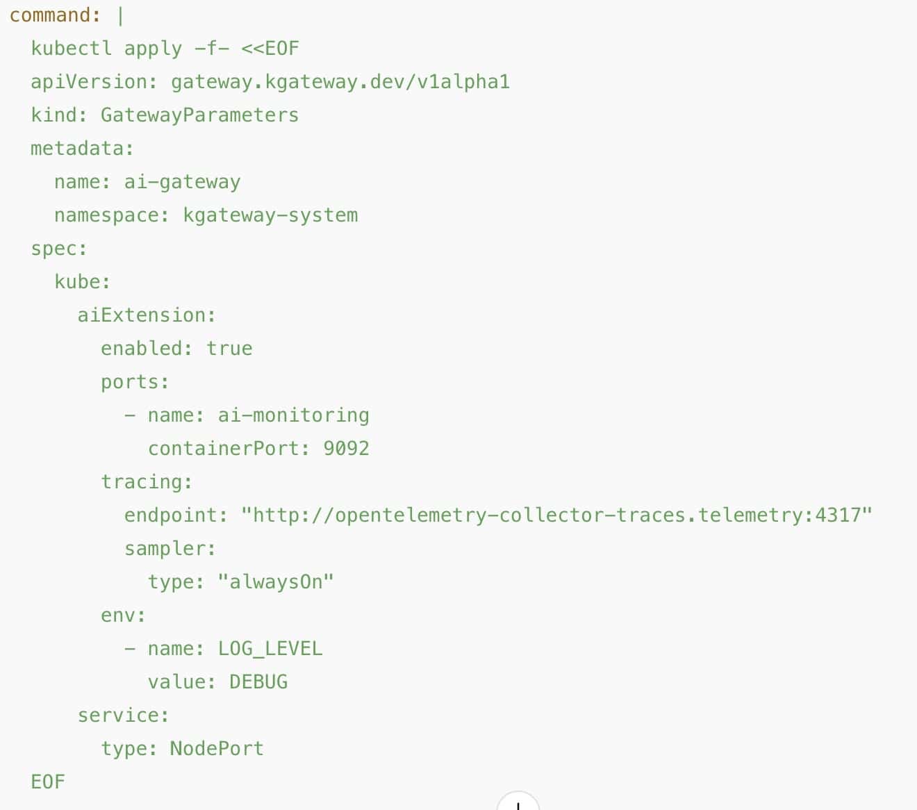 Create GatewayParameters resource with distributed tracing configuration:
