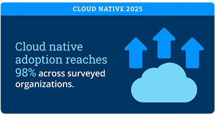 Cloud native adoption reaches 98% across surveyed organizations.