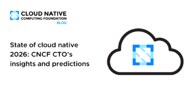 Blog image featuring title State of cloud native 2026: CNCF CTO’s insights and predictions and an image of a cloud, with the CNCF logo in the center