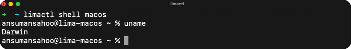 Screenshot of a Lima ct shell macOS prompt