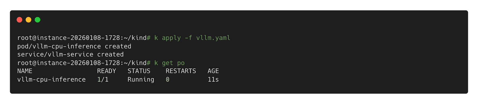 Screenshot of computer terminal, showing 'Deploy Inference Workload.'