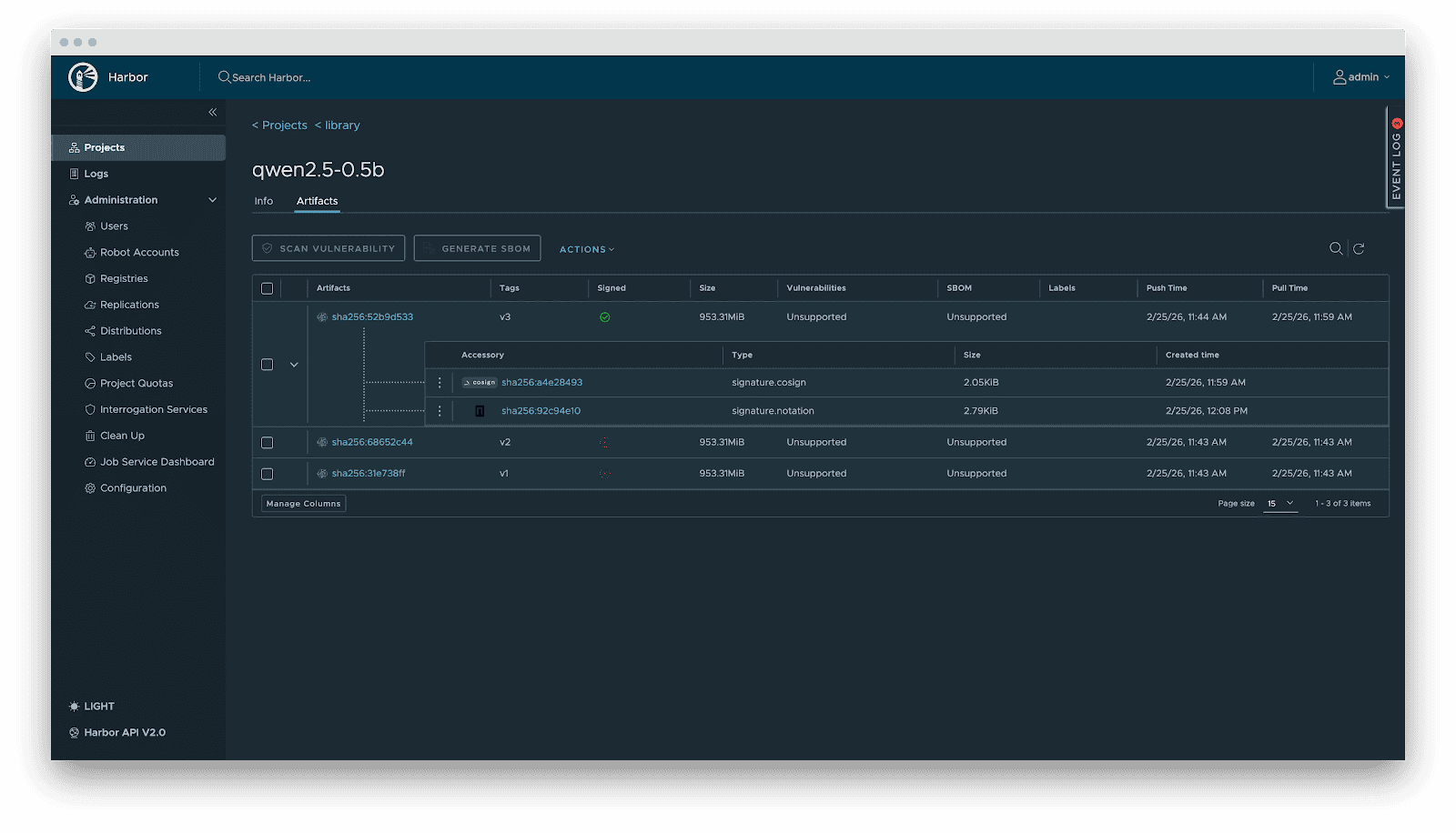 Screenshot of Harbor terminal showing 'qwen2.5-0.5b'