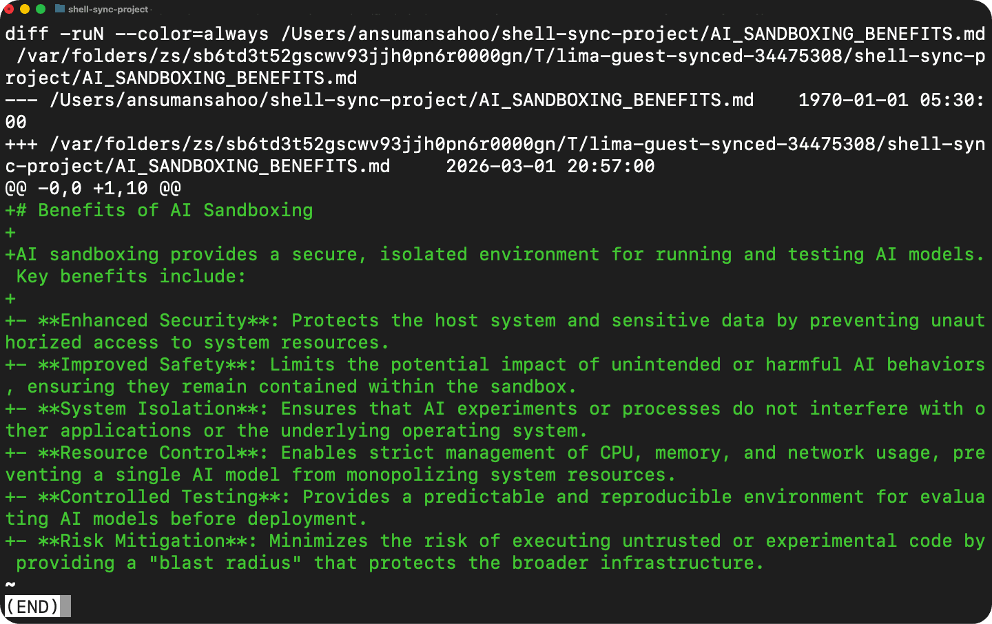 Screenshot of an AI Sandboxing benefits prompt