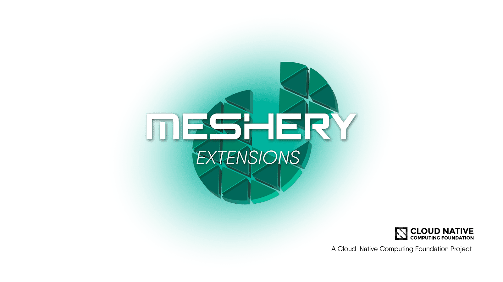 An image of the green Meshery logo and 'Meshery Extensions' title, with a CNCF logo in the bottom right hand corner of the image.