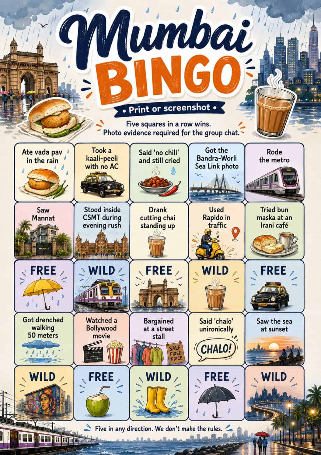 A Mumbai Bingo sheet to print or screenshot.