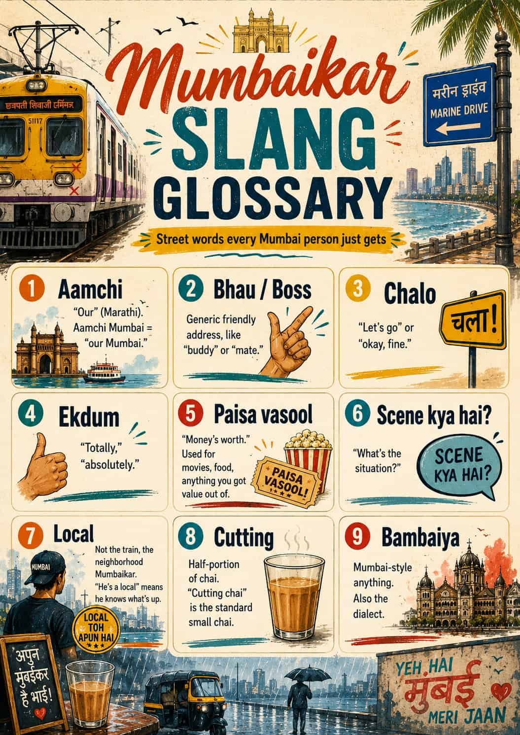 A slang glossary featuring street words every Mumbai person will understand. 