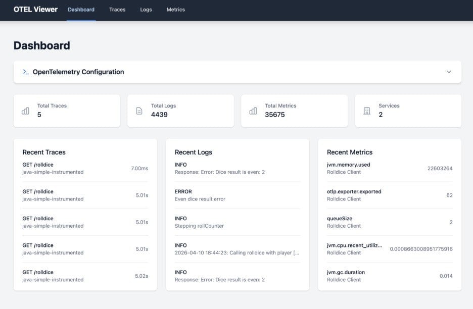 Graphic: OTel Front dashboard view