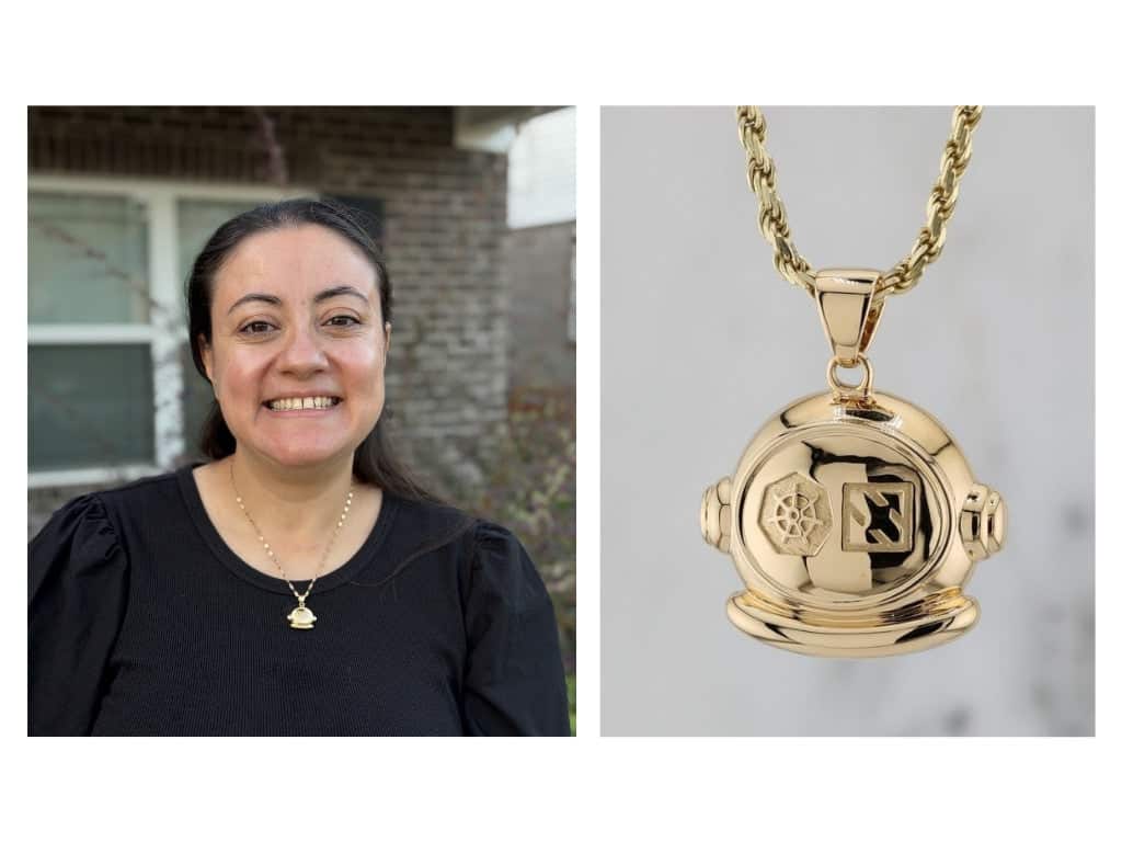 Eman Omar and her Golden Kubestronaut necklace